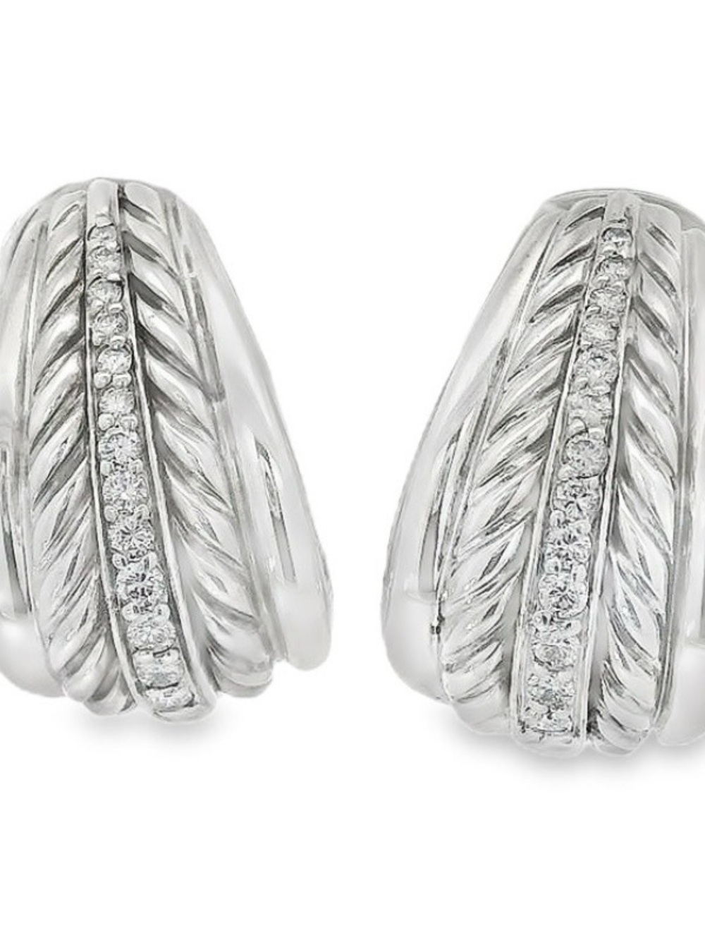 David Yurman Silver Cable Shrimp Earrings with Pavé Diamonds